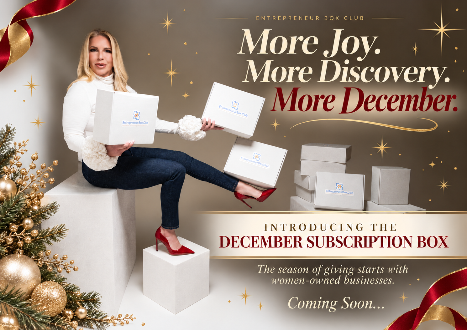 Entrepreneur Box Club. More Joy. More Discovery. More December. Introducing the December subscription box. The season of giving starts with women-owned businesses. Coming Soon.